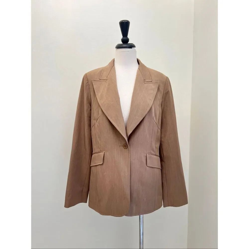 MNG Mango Womens Single Breasted Tailored One-Button Blazer Jacket Brown Size 10